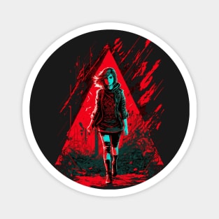 Cyberpunk Girl On Red Triangular Neon Background Magnet